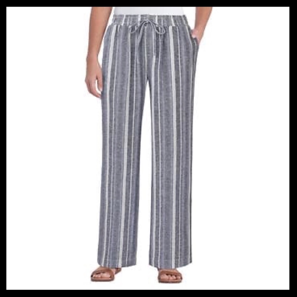Briggs New York Linen Blend Pants Blue Stripe - Picture 2 of 5